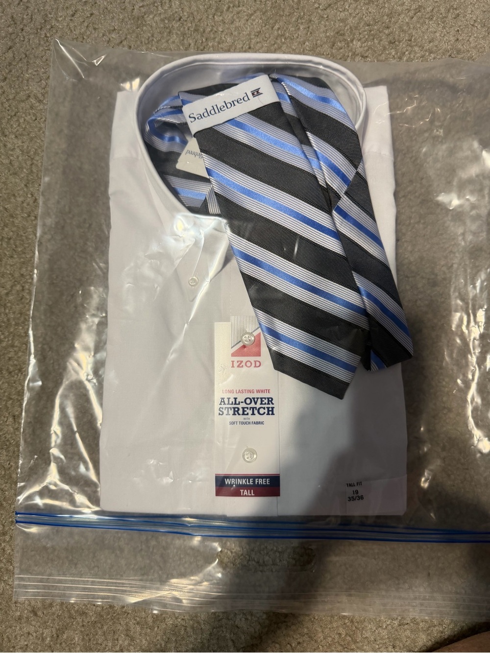 Izod White Dress Shirt with Blue & Gray Striped Tie